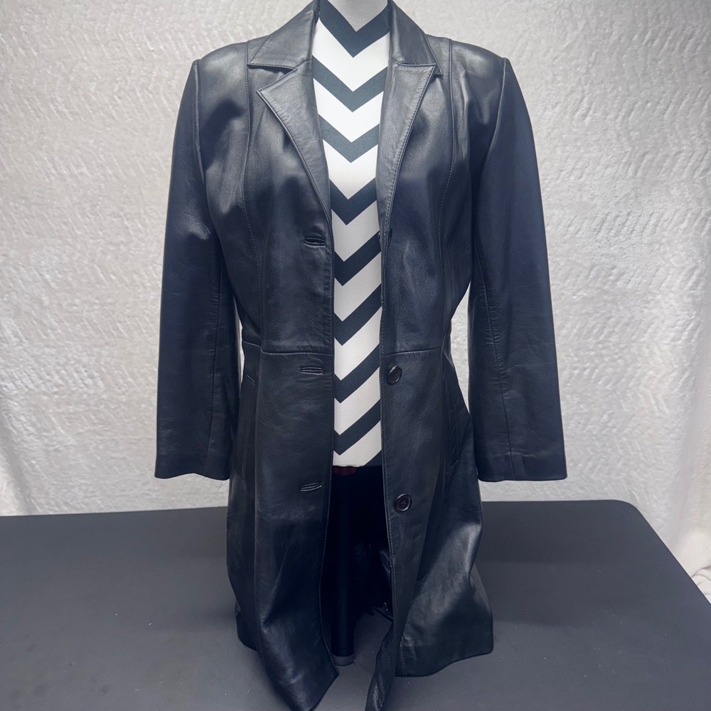 Morena Art of Fashion Womens Black Genuine Leather Trench Coat Longline Jacket